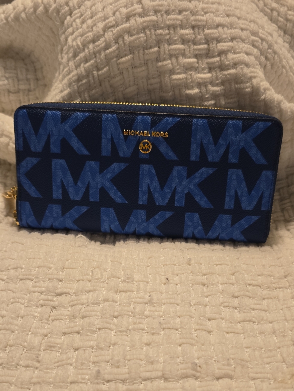 Michael Kors Navy and Cobalt MK Logo Zip Wallet